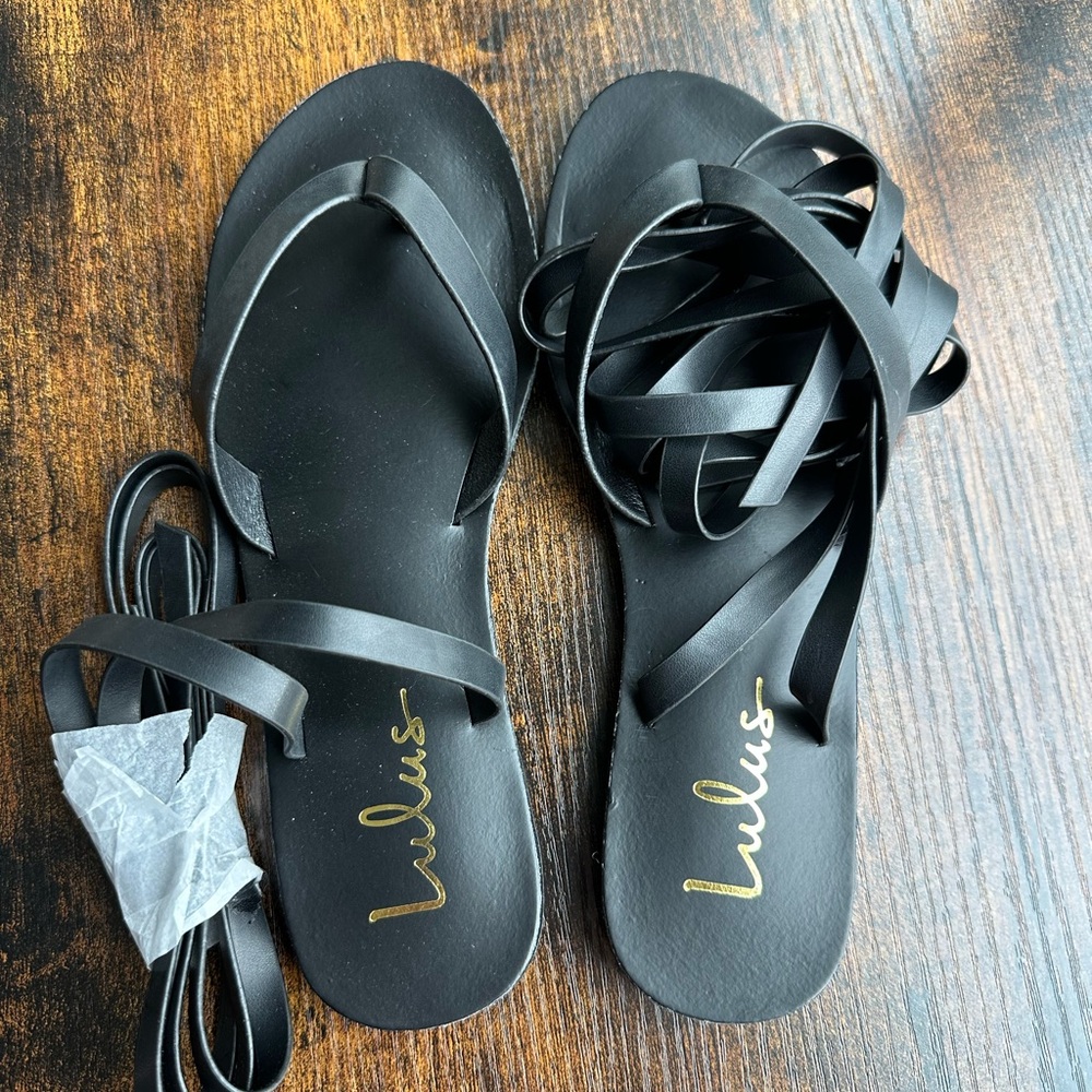 Lulu's Elegant Black Wrap Sandals